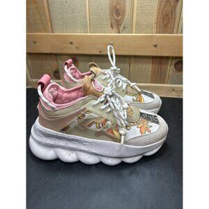 Versace Chain Reaction Sneakers EU37 US7 Pink/Beige Baroque Design Womens Shoes